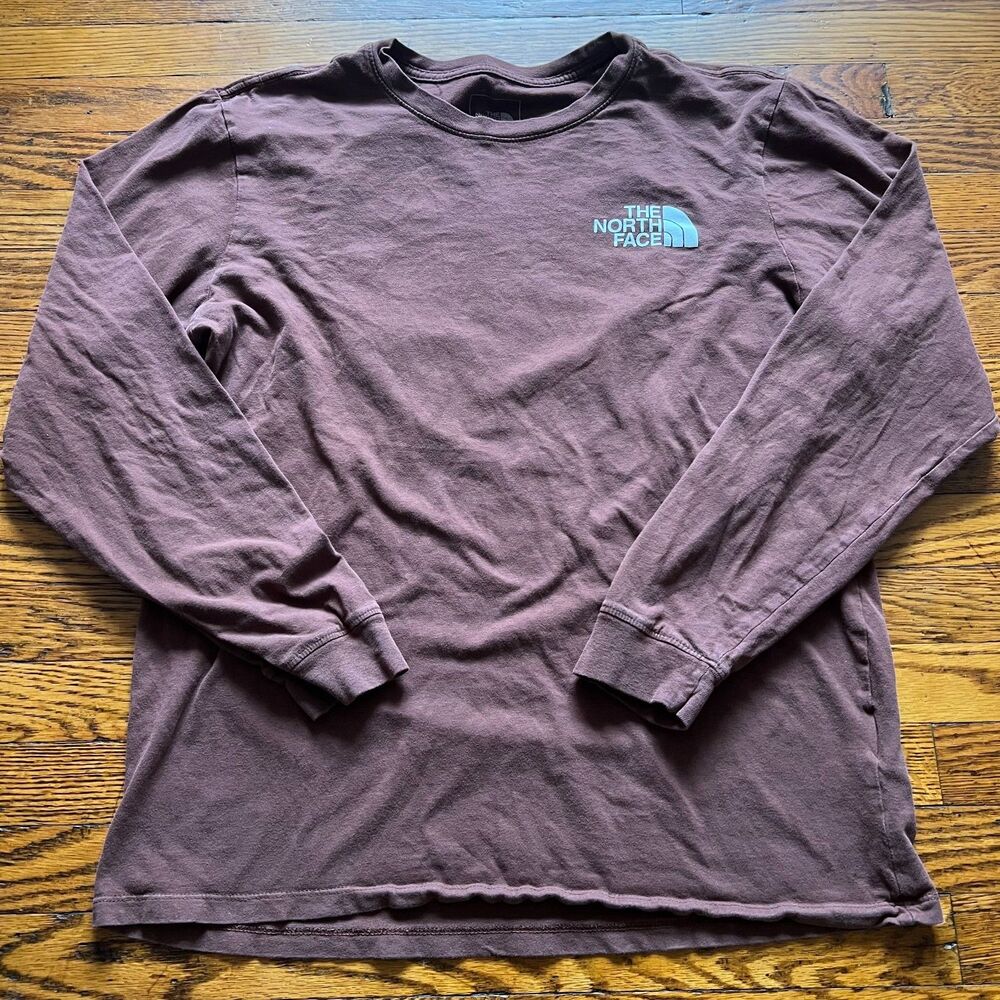 The North Face Men's M Long Sleeve T-Shirt Brown Logo Graphic Crew Neck Outdoor